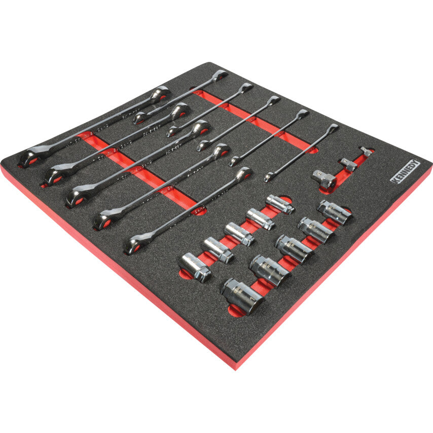 Kennedy Pro 23 Piece Ratchet Combination Spanner Set with Go-Thru Sockets in 2/3 Width Foam Inlay for Tool Cabinets